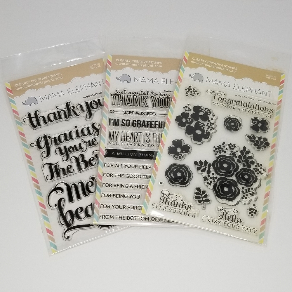 Mama Elephant Clear Photopolymer Stamps Sets- Merci, Many Thanks, & Water Blooms